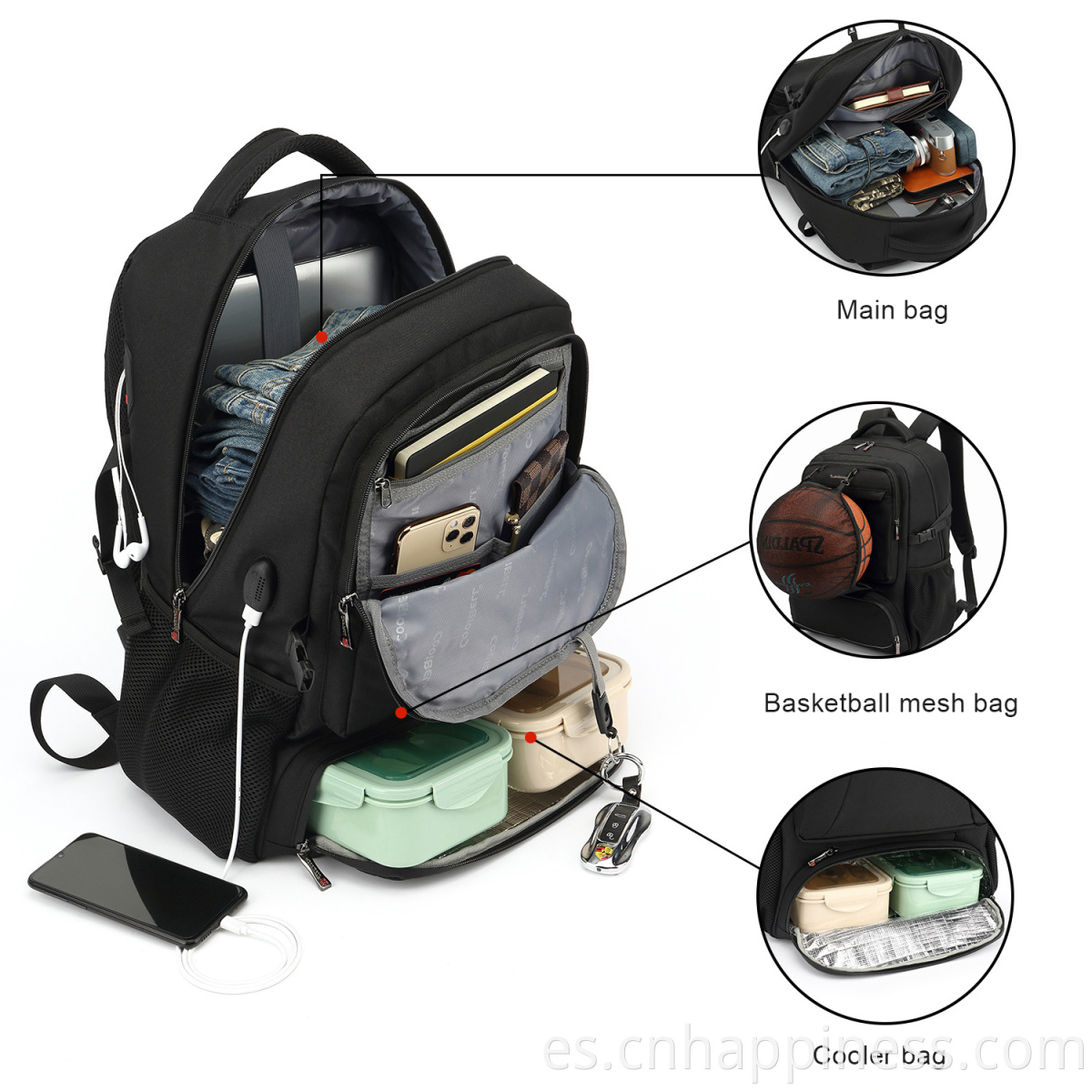Viajes elegantes de alta capacidad Viajes multifunción Impermeable deportivo mochilas refrigerador mochila para computadora portátil mochila con cargador USB